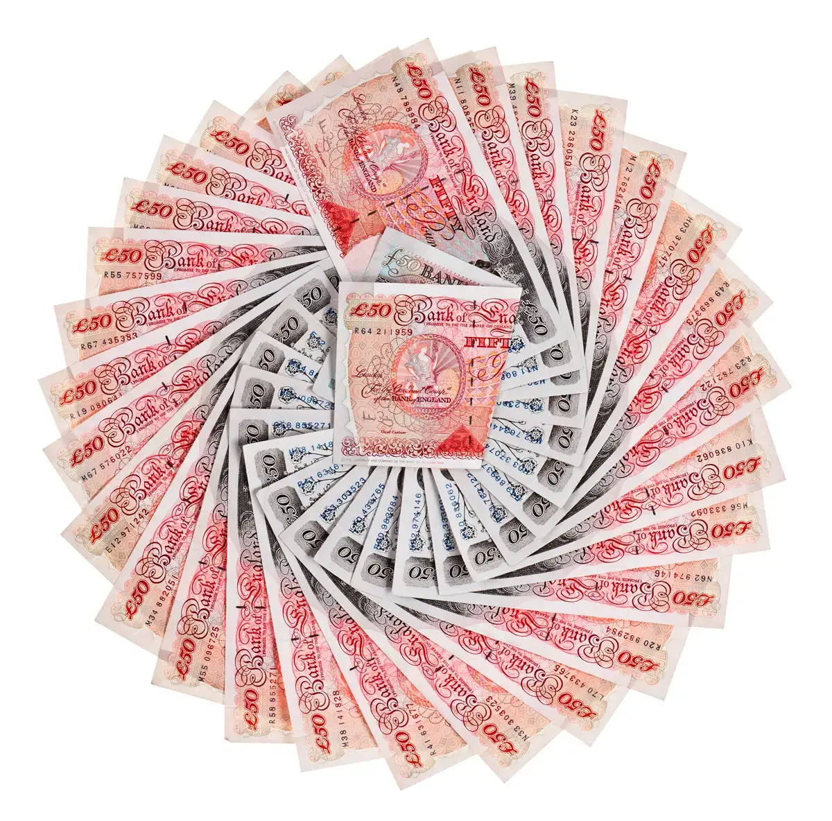 fifty pound notes fanned into circle